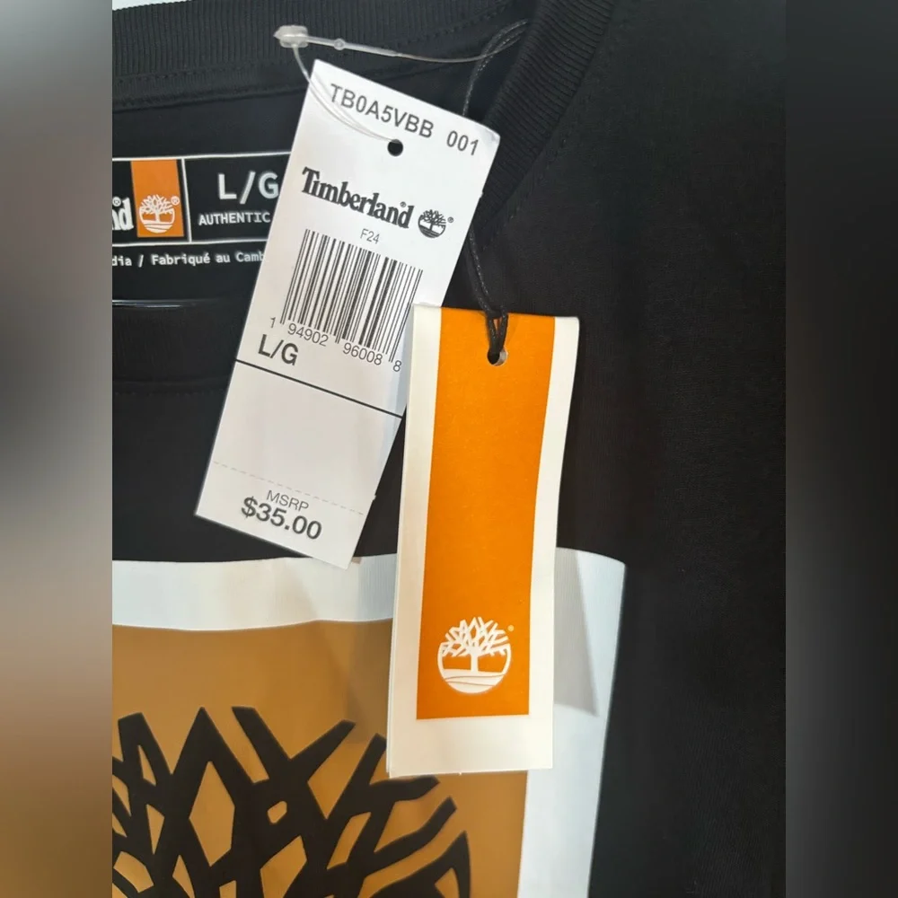 Timberland Black Long Sleeve Logo Tee Shirt Men’s Large Authentic Fit NWT - Picture 4 of 10